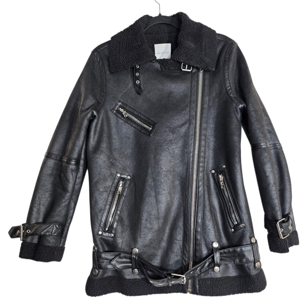 Avec Les Filles Faux leather teddy lining moto Jacket